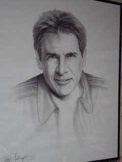 GARY SADERUP HARRISON FORD 2000 SIGNED CHARCOAL PRINT 24 X 20  