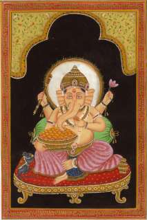 Lord Ganesh Ganesha Indian Miniature Painting HANDMADE India Hindu 