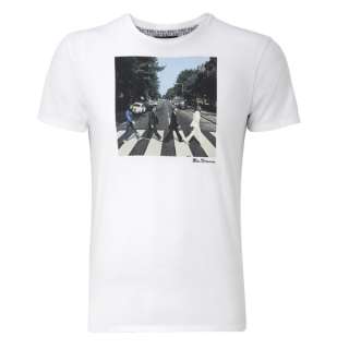 Mens Ben Sherman T Shirt The Beatles Abbey Road White  