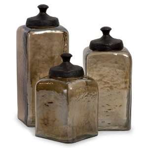  IMAX Square Brown Luster Canisters, Set of 3