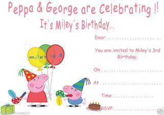 PERSONALISED PEPPA PIG PARTY INVITATIONS X 10  4 GIRLS & BOYS ANY NAME 