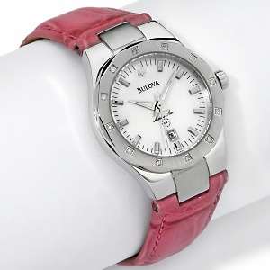    Diamond Bezel Stainless Steel Pink Leather Strap Watch 