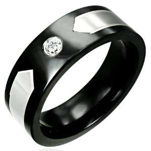  Steel Jewellery Shop   Black Stainless Steel Ring with Silver Band 