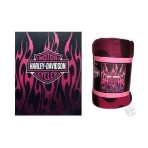  Harley davidson Pink Logo w/ Flames Fleece Blanket Throw 