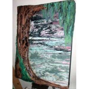 MODERN ART W/SCULPTED RELIEF TREE ABSTRACT PAINTING ENTITLED AFTER 