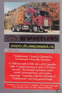 1988 KENWORTH K100E 18 WHEELER HEAVY TRUCK CARD  