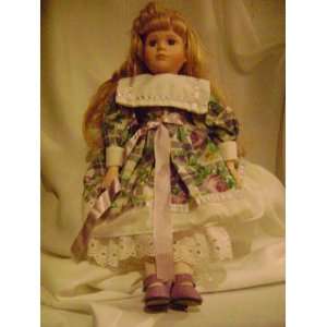 16 Musical Porcelain Doll with Purple Plaid Dress 