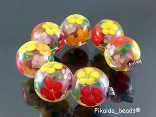   handmade lampwork 7 glass beads flower blossom gardenAFTER SUMMERSRA