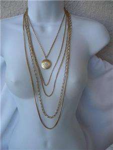 Vintage 5 Strand CHAIN LINK LOCKET NECKLACE Runway Style SEXY Layering 