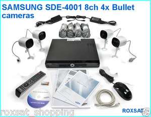 SAMSUNG SDE 4001N 8 Channel DVR 4x Bullet Camera Security System SDE 