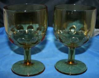 Vtg Depression Amber Glass Thumbprint Water Goblets 2  