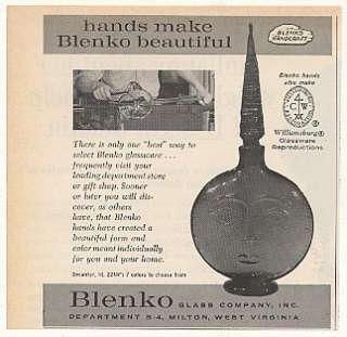 1962 Blenko Glass Face Decanter Hands Make Beautiful Print Ad  