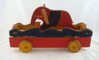 Antique Early 1930s Wooden Toy Kraft Co. Studios Push Red Blue 
