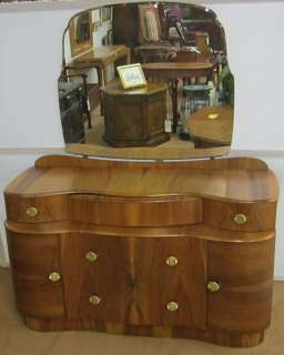 ANTIQUE WALNUT DRESSING TABLE AND BEVELED MIRROR  