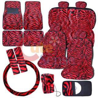 Zebra Black Red Car Seat Covers Auto Accessories 16pc  