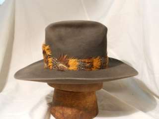 Vintage Resistol Stagecoach Western Hat with Feather Hatband, Gray 