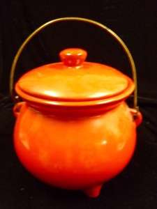 McCoy Pottery Bean Pot Footed Cauldron Red Lid Vintage *C85  