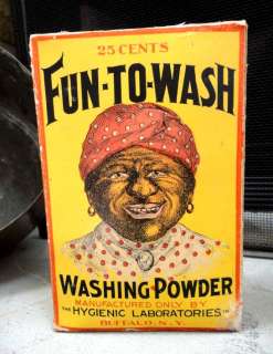 antique BLACK AMERICANA LAUNDRY SOAP POWDER full BOX~FUN TO WASH 