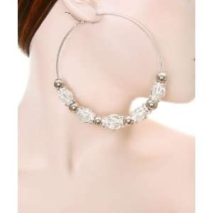   : Silver Tone Beads & Rhinestones Fancy Large Hoop Earrings: Jewelry