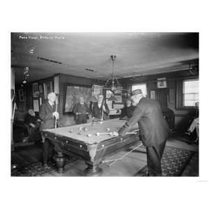 Group of Gentlemen Playing Pool at Billiards Hall Photograph Giclee 