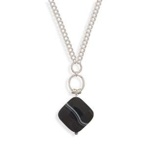    18+2Extension Charm Chain Necklace with Banded Black Onyx Jewelry