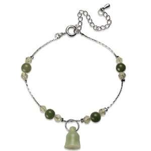   Carved Jade Bell Bead and Crystal Bracelet 7 with 2 Chain Extender