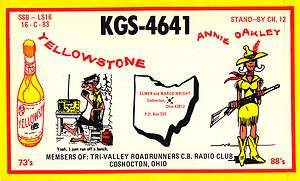 CB radio QSL postcard Annie Oakley Yellowstone Bourbon comic 1970s 