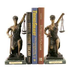  Bronze and Marble Kneeling Lady Justice Bookends 