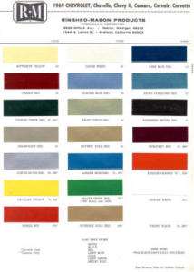1969 CHEVY PAINT COLOR SAMPLE CHIPS CARD OEM COLORS  