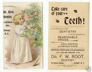 Dr. Root Dentist Victorian trade card Albany Christmas  