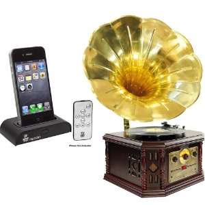 Package   PVNP4CD Vintage Phonograph Horn Turntable With CD, Cassette 