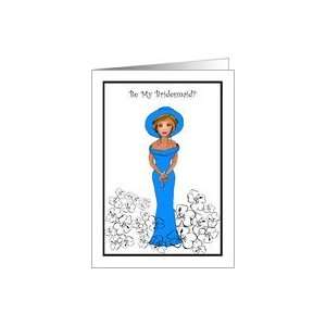 African American Bridesmaid Long Blue Dress Invitations Cards Card
