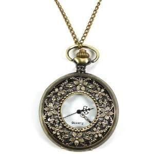 Carving Pattern Flower Hollow Out Design Antique Style Pocket Watch 