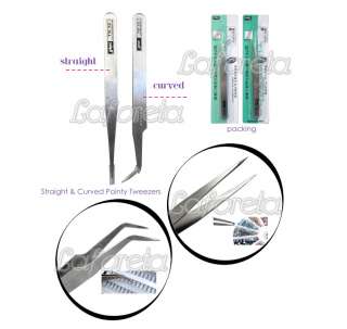 Straight & Curved Point Tweezers Nippers Clip Nail Art  
