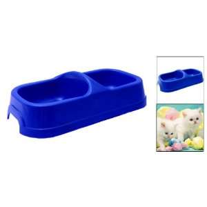   Rectangle Blue Plastic Pet Cat Water Food Feeder Bowl