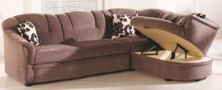 Stylish Brown Fabric Sectional Sofa with Sleeper & Storage Unit