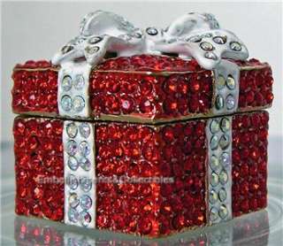 Gift Wrapped Red Present Trinket Box Swarvoski Crystals Rucinni  