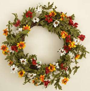 New Primitive French Country DAISY WREATH Tuscan Red Yellow White 