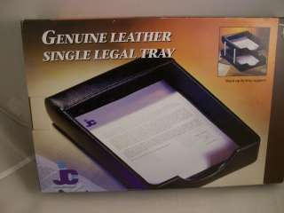 Genuine Black Leather Front loading Legal size Desk Tray NIB  