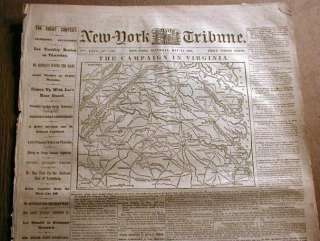 1864 Civil War newspaper w Large Map BATTLE of SPOTSYLVANIA COURT 