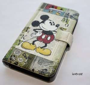   4G 4S DISNEY MICKEY GREEN LEATHER WALLET FLIP POUCH HOLSTER CASE COVER