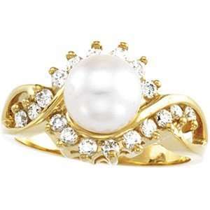  Detailed Akoya Cultured Pearl & Diamond Ring skillfully 
