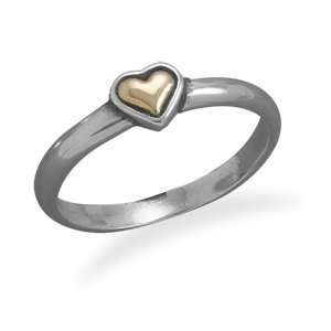  14 Karat Gold and Sterling Silver Heart Ring   Size 9 
