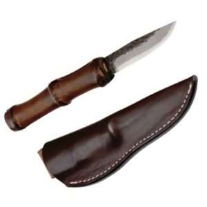 Kanetsune Knives 211 Take Damascus Fixed Blade Knife with Bamboo Wood 