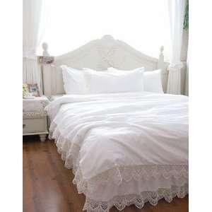   White Elegant Lace Duvet Cover Bedding Set , Twin Size