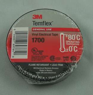 Electrical Tape 3M Temflex 1700 Black ( OEM 3M brand ) 3/4 Inch by 66 