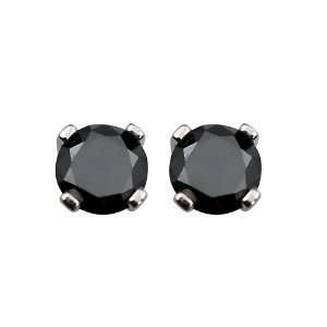 Sterling Silver Real Black Diamond Stud Earrings (1.43 CT, Color Black 
