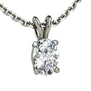   Oval Solitaire Pendant, Oval Diamond 14K White Gold Necklace Jewelry