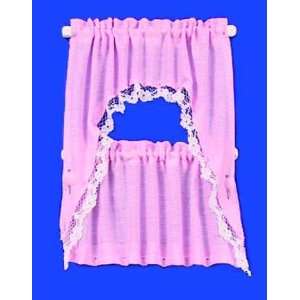  Dollhouse Miniature Pink Ruffled Curtain Set Toys & Games