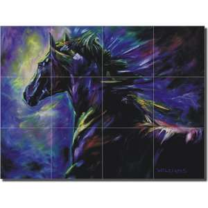  Black Horse by Diane Williams   Equine Ceramic Tile Mural 